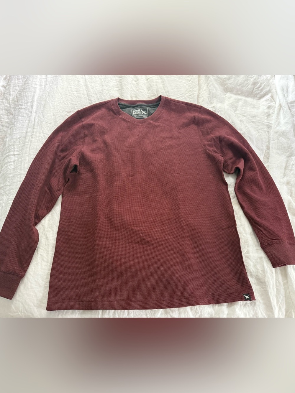 Eddie Bauer Sweater Mens Large Red Waffle Knit Thermal Crewneck Pullover